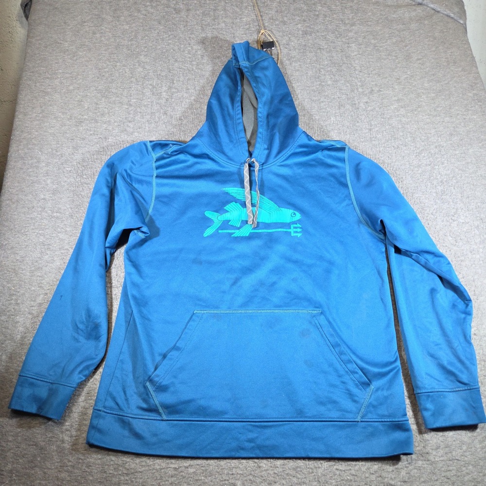 Patagonia Pullover Hoodie Mens XL Blue Flying Fish Graphic Distressed Gorpcore